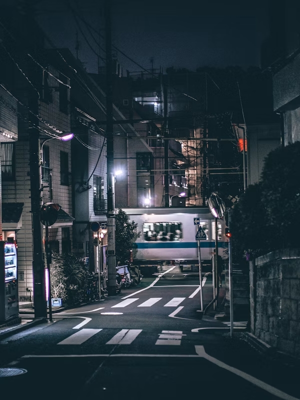 Narrow Japanese street at night